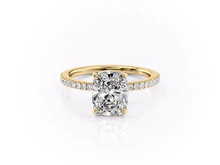 The Pave Eleanor Set With A 1 Carat Elongated Cushion Moissanite on Sale