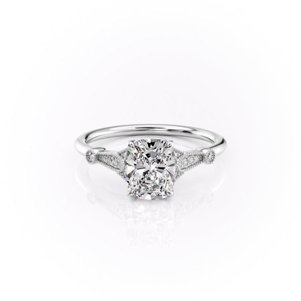 The Stephanie Set With A 2 Carat Elongated Cushion Moissanite Online Sale