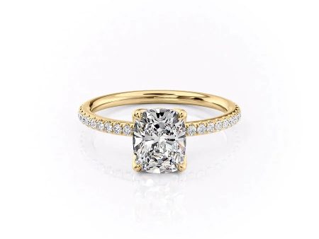 The Pave Alison Set With A 2 Carat Elongated Cushion Moissanite Online Sale